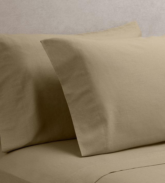 Linen Blend Khaki Set Of 2 Pillowcases