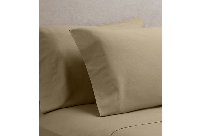 Linen Blend Khaki Set Of 2 Pillowcases