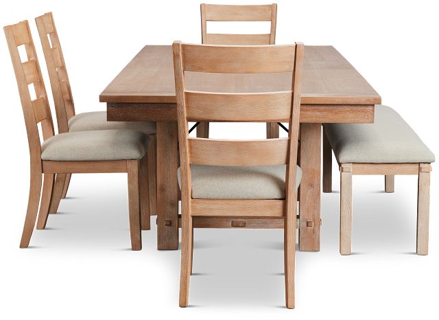 Park City Light Tone Rect Table With 4 Wood Side Chairs & Bench