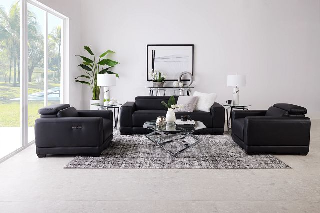 Lombardy Black Micro Power Reclining Sofa