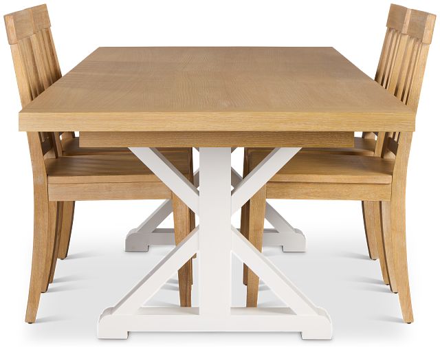 Nantucket Two-tone Light Tone Trestle Table & 4 Light Tone Chairs