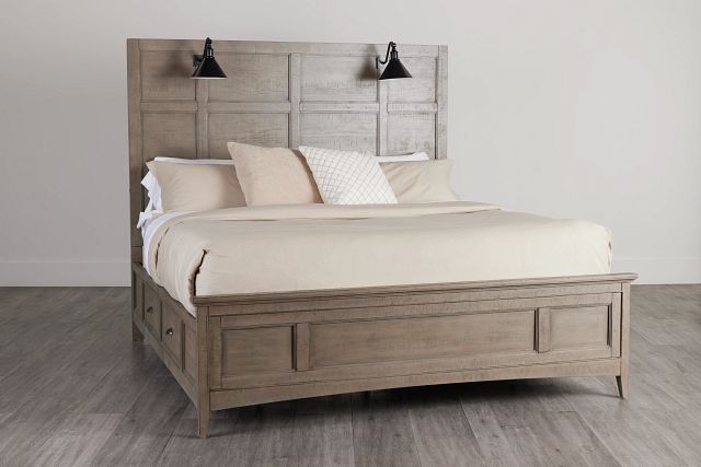 Heron Cove Light Tone Storage Panel Bed With Lights