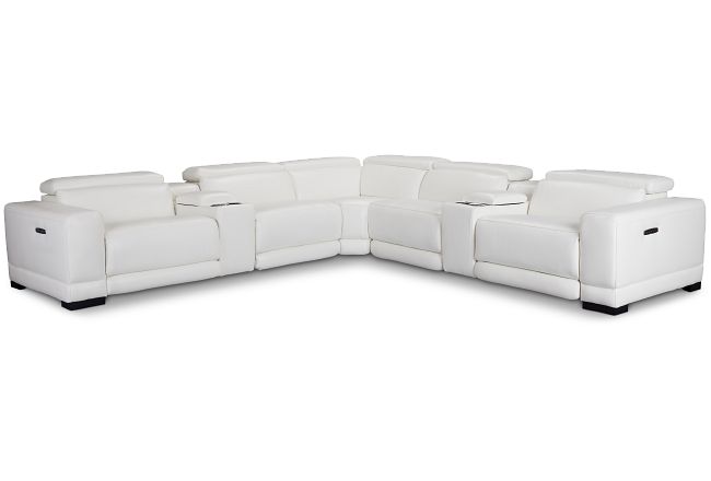 Lombardy White Micro Large Triple Power Reclining Two-arm Sectional