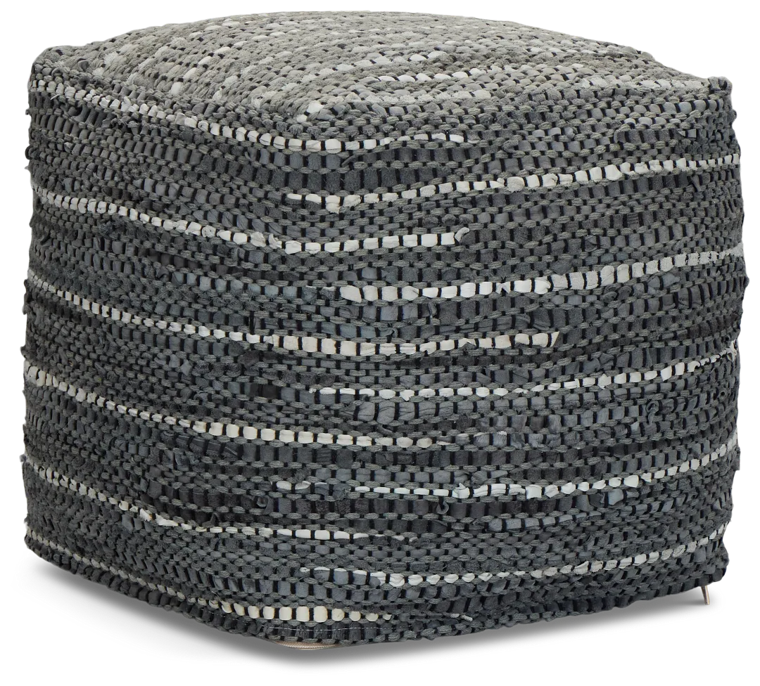 Darra Black Leather Accent Pouf