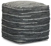 Darra Black Leather Accent Pouf