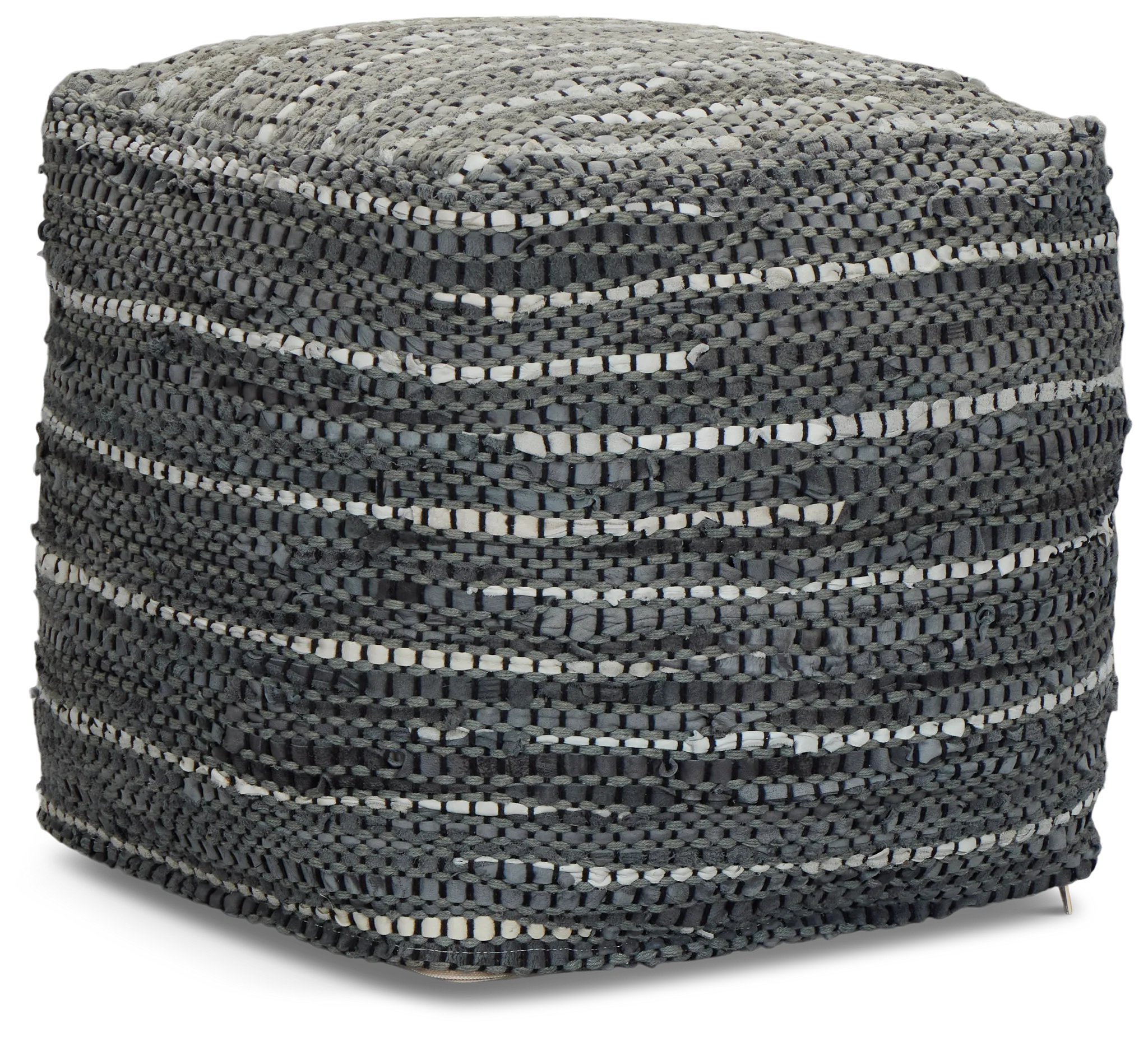 Darra Black Leather Accent Pouf