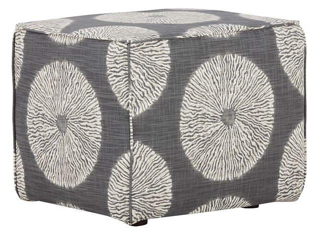 Shibori Gray Fabric Accent Pouf