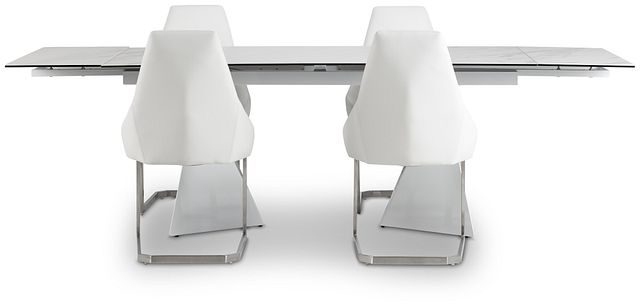 Monaco White Ceramic Table & 4 Upholstered Chairs