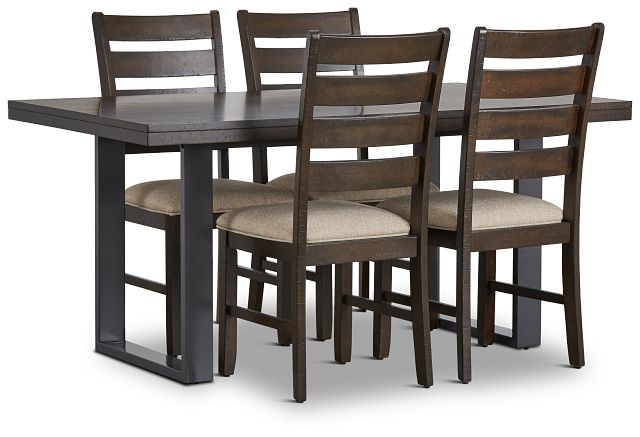 Sawyer Dark Tone Rect Table & 4 Wood Chairs