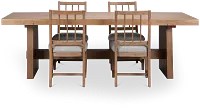 Provo Mid Tone Trestle Table & 4 Gray Upholstered Chairs