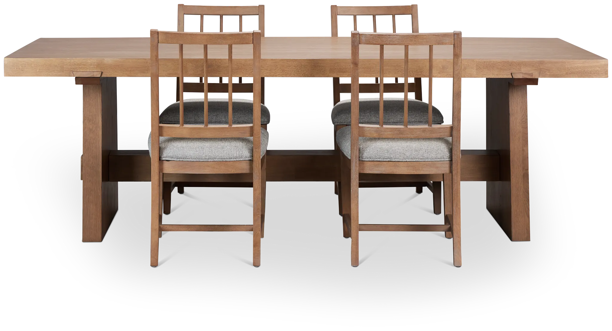 Provo Mid Tone Trestle Table & 4 Gray Upholstered Chairs