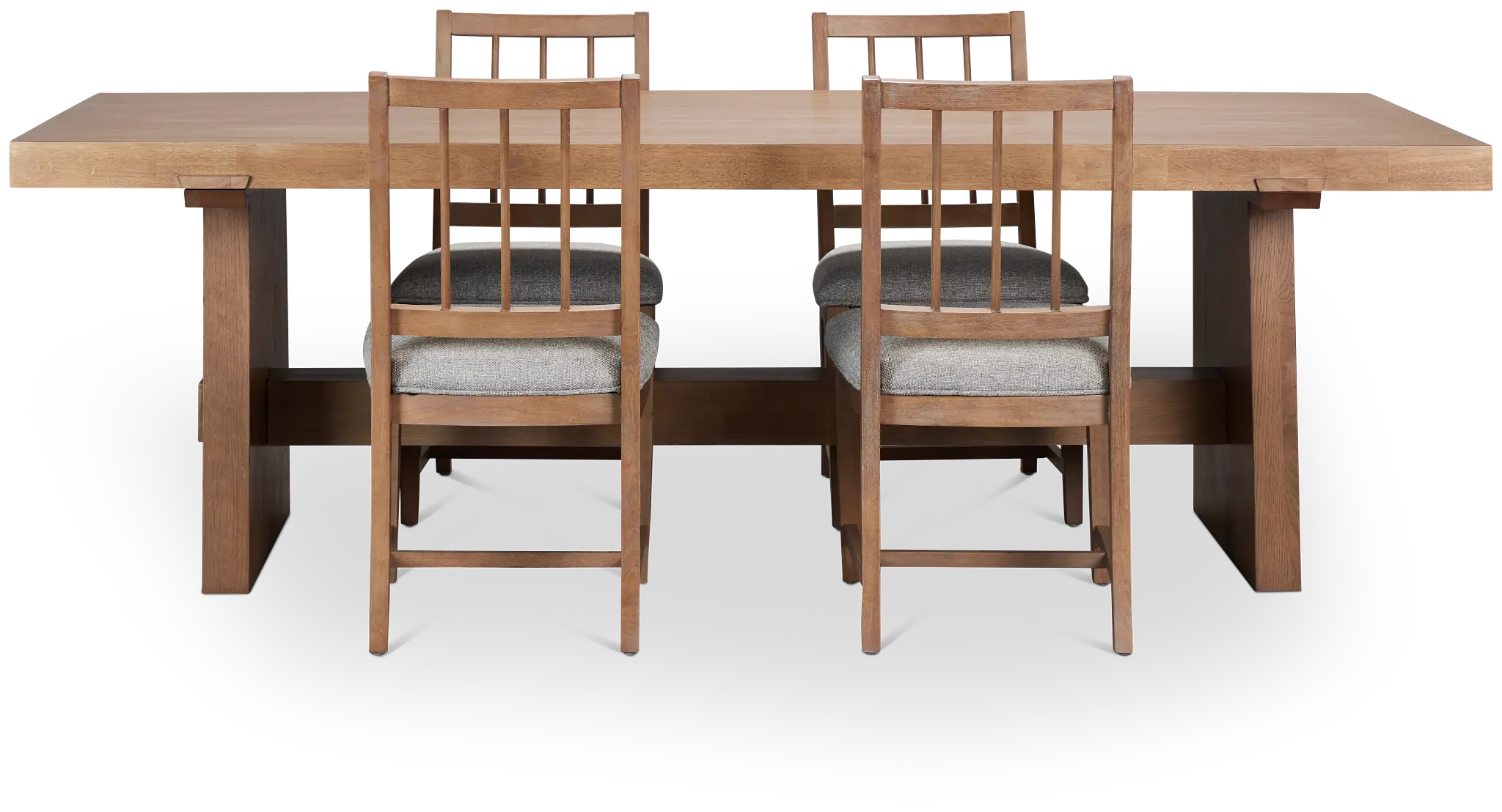 Provo Mid Tone Trestle Table & 4 Gray Upholstered Chairs Provo Mid Tone Trestle Table & 4 Gray Upholstered Chairs