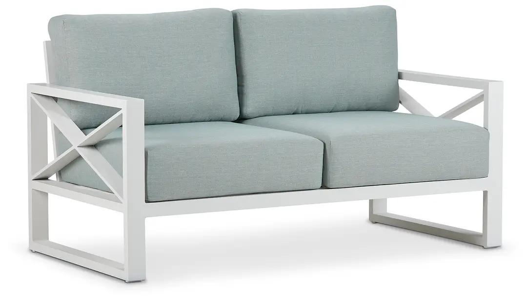 Linear White Teal Aluminum Loveseat Linear White Teal Aluminum Loveseat