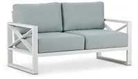 Linear White Teal Aluminum Loveseat