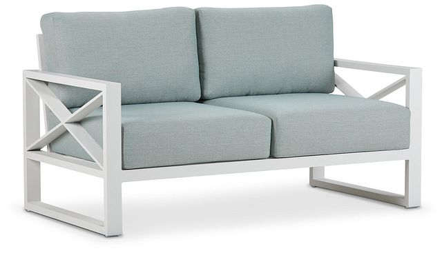 Linear White Teal Aluminum Loveseat