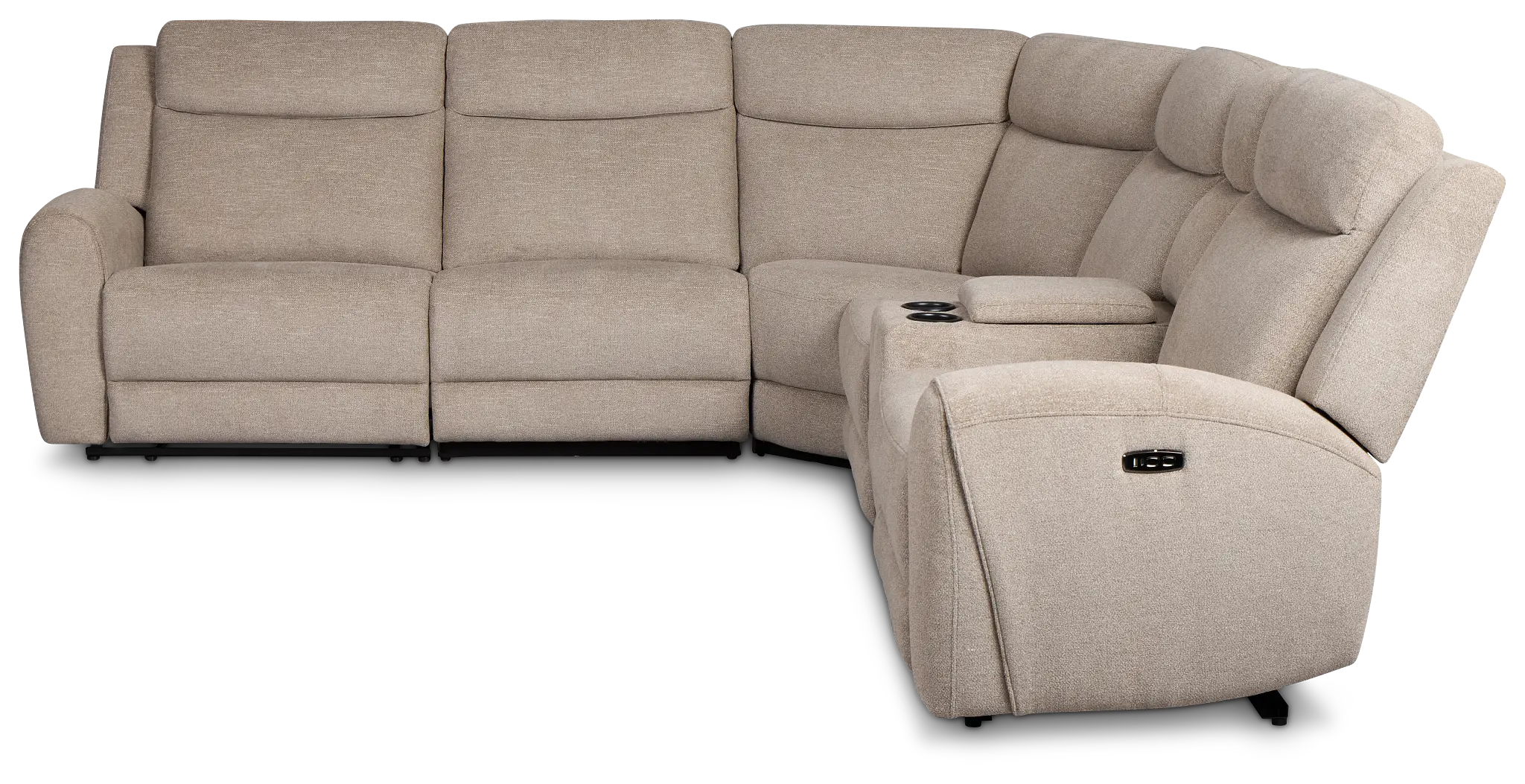 Walker Beige Fabric Medium Dual Power 2-arm Reclining Sectional Walker Beige Fabric Medium Dual Power 2-arm Reclining Sectional