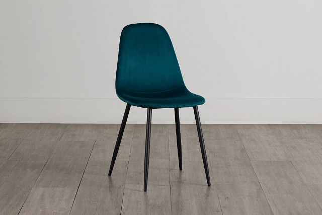 Havana Teal Velvet Upholstered Side Chair W/ Black Legs