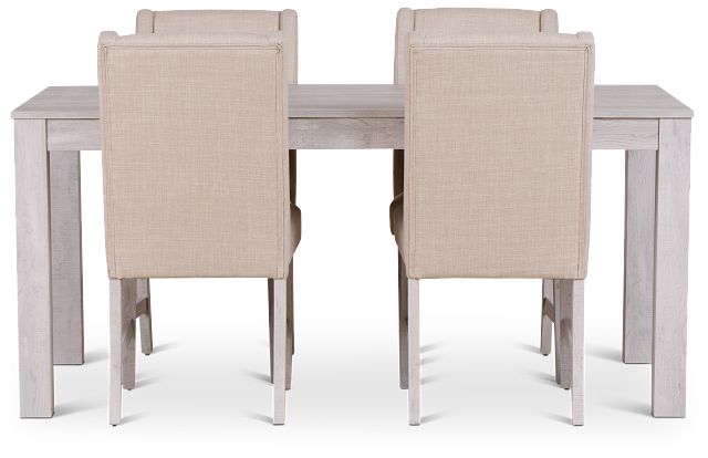 Delray White Rect Table & 4 Upholstered Chairs