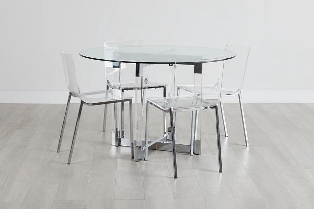 Denmark Glass Round Table & 4 Acrylic Chairs
