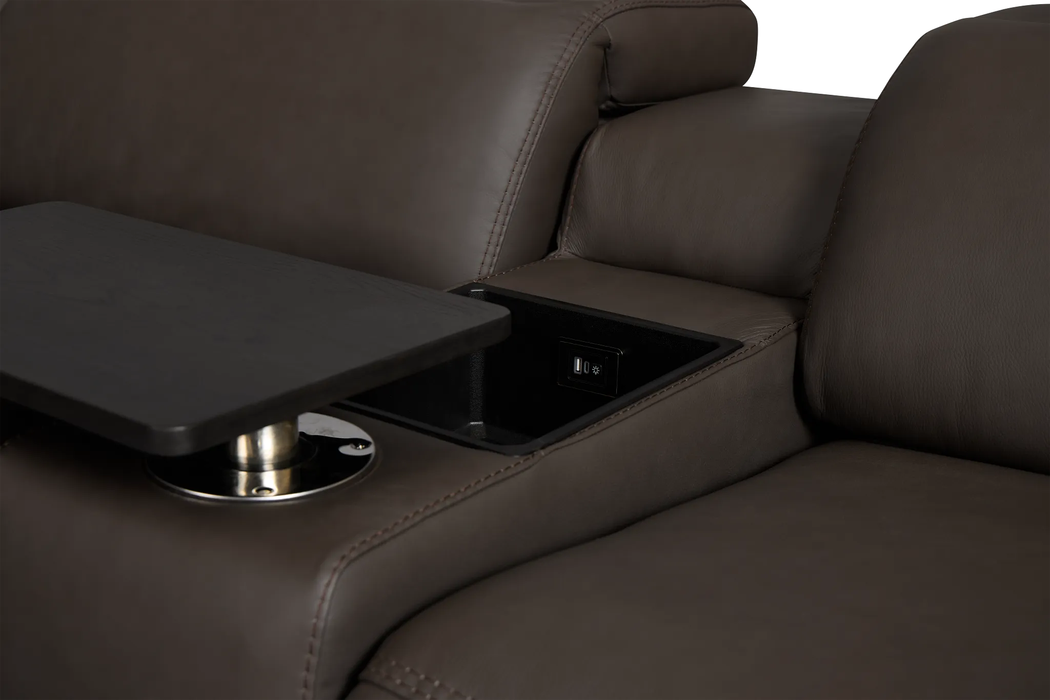 Kieran Dark Brown Lthr/vinyl Medium Triple Power 2-arm Sectional