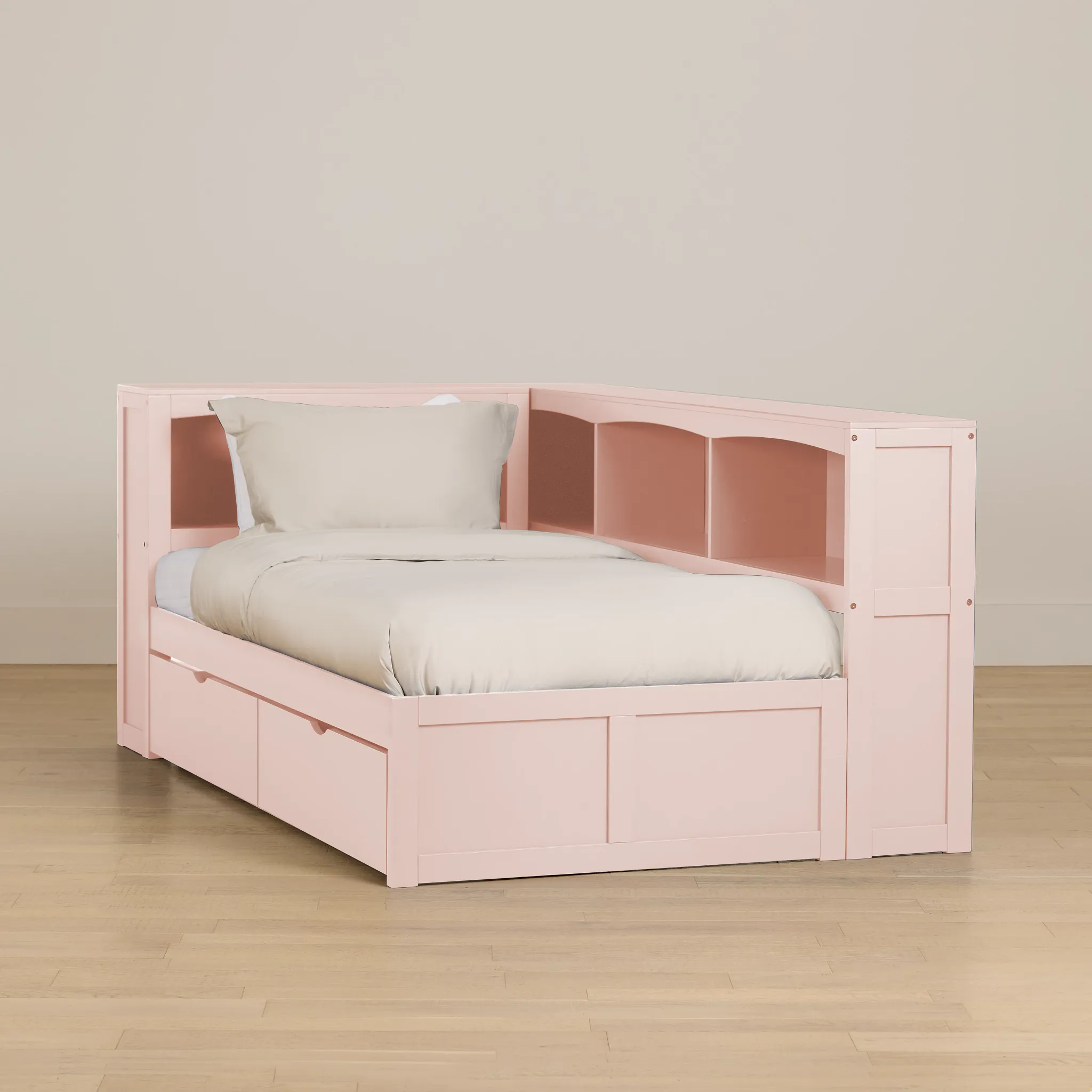 Charleston Pink Corner Bookcase Bed With 2 Storage Drawers
