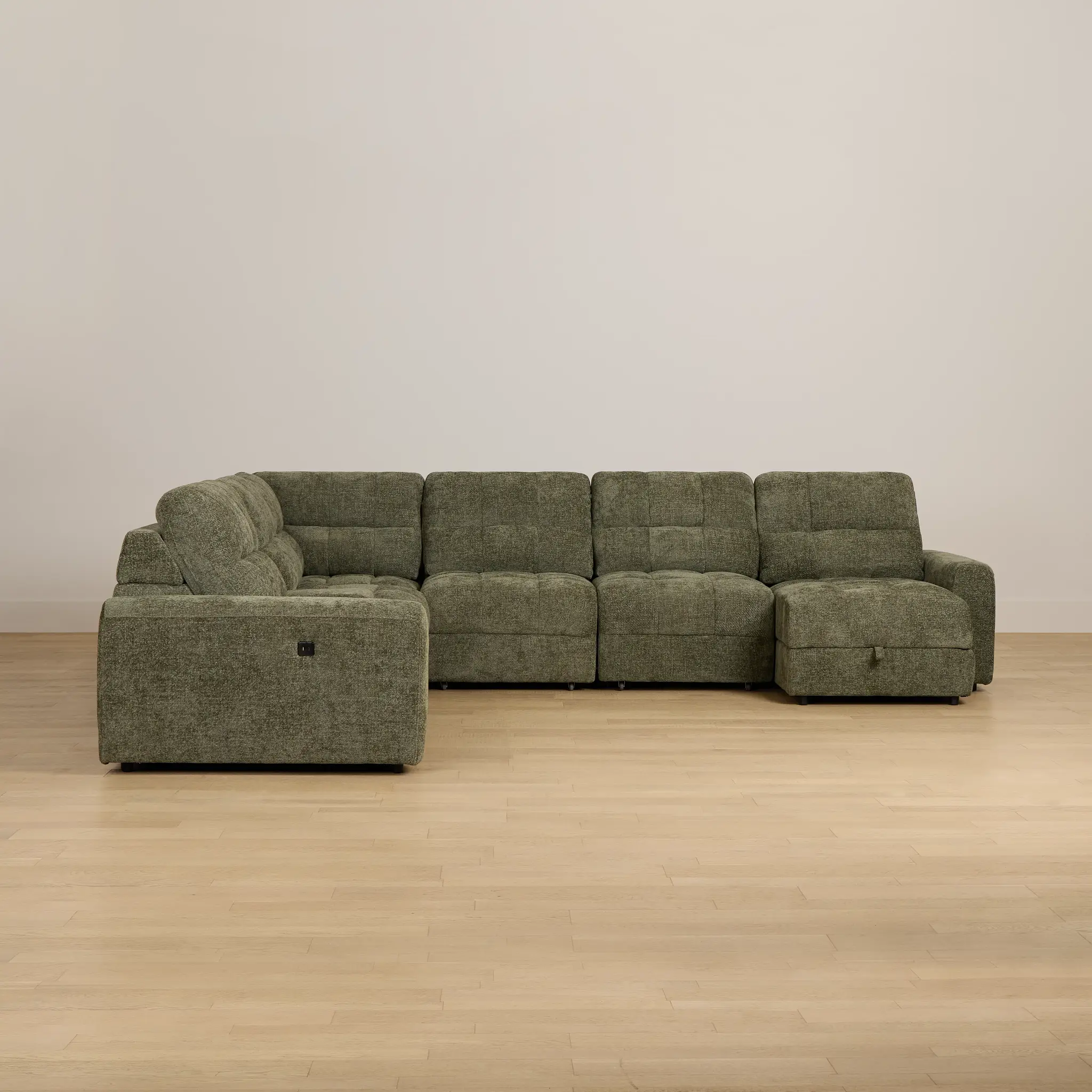 Hendrix Green Fabric Large Triple Power Right Extension Chaise Sectiona Hendrix Green Fabric Large Triple Power Right Extension Chaise Sectiona