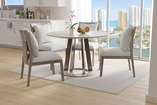 Pasadena Light Tone Round Table & 4 Upholstered Chairs