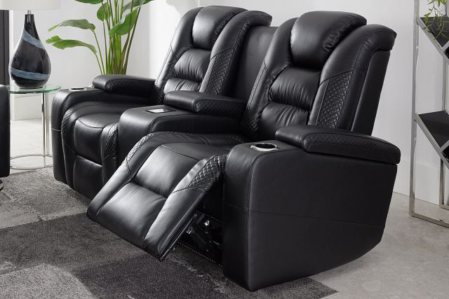 Troy Black Micro Power Reclining Console Loveseat