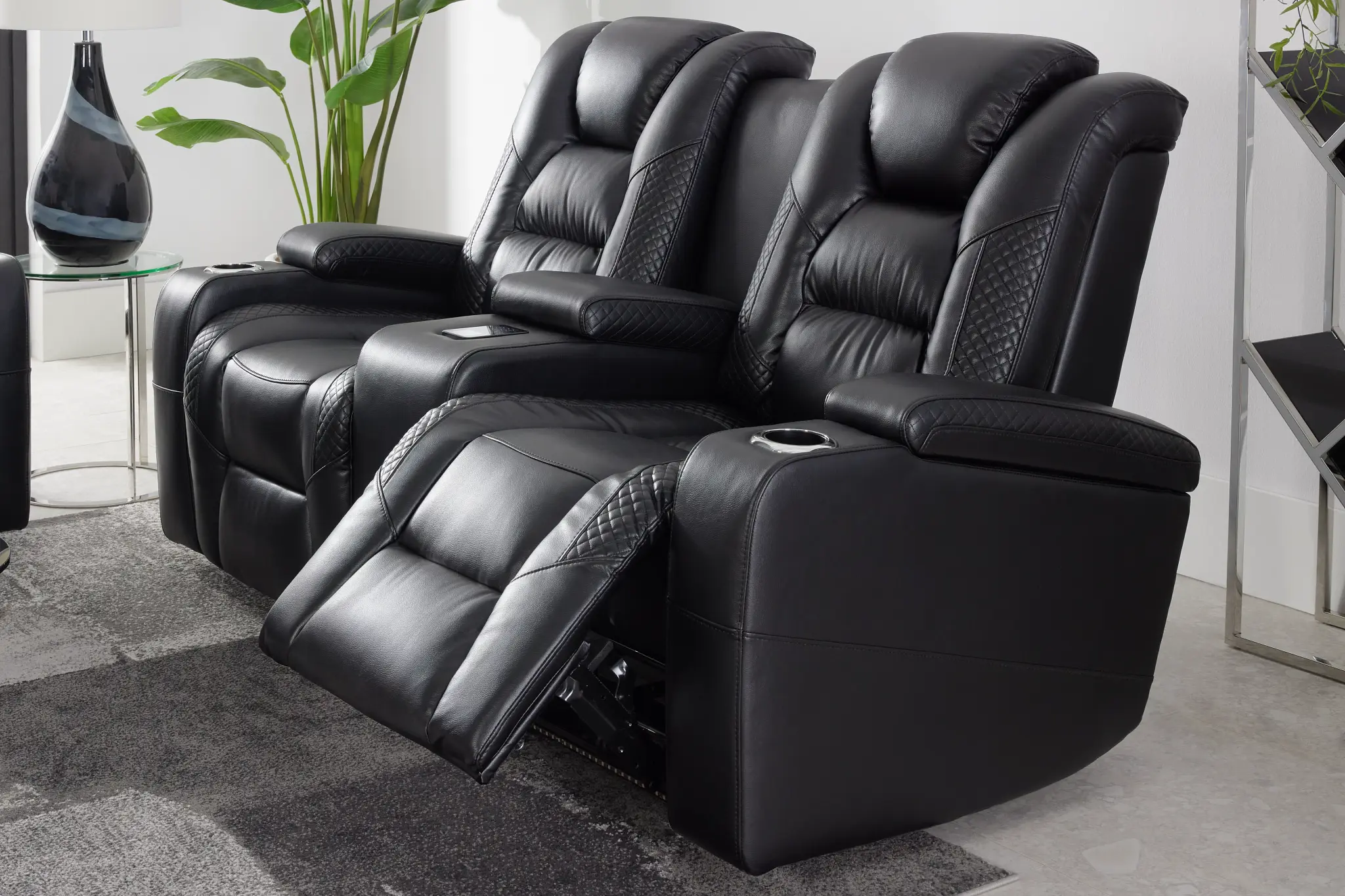 Troy Black Micro Power Reclining Console Loveseat Troy Black Micro Power Reclining Console Loveseat