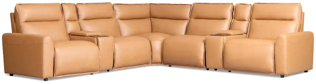 Edison Medium Brown Leather/Vinyl Large Triple Power Reclining Two-arm Sectional