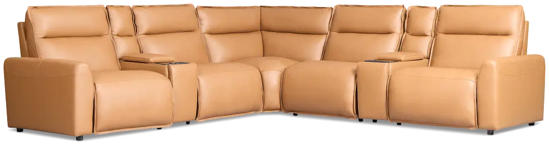 Edison Medium Brown Leather/Vinyl Large Triple Power Reclining Two-arm Sectional Edison Medium Brown Leather/Vinyl Large Triple Power Reclining Two-arm Sectional