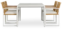 Sunrise White 65" Rectangular Table & 4 Teak Arm Chairs