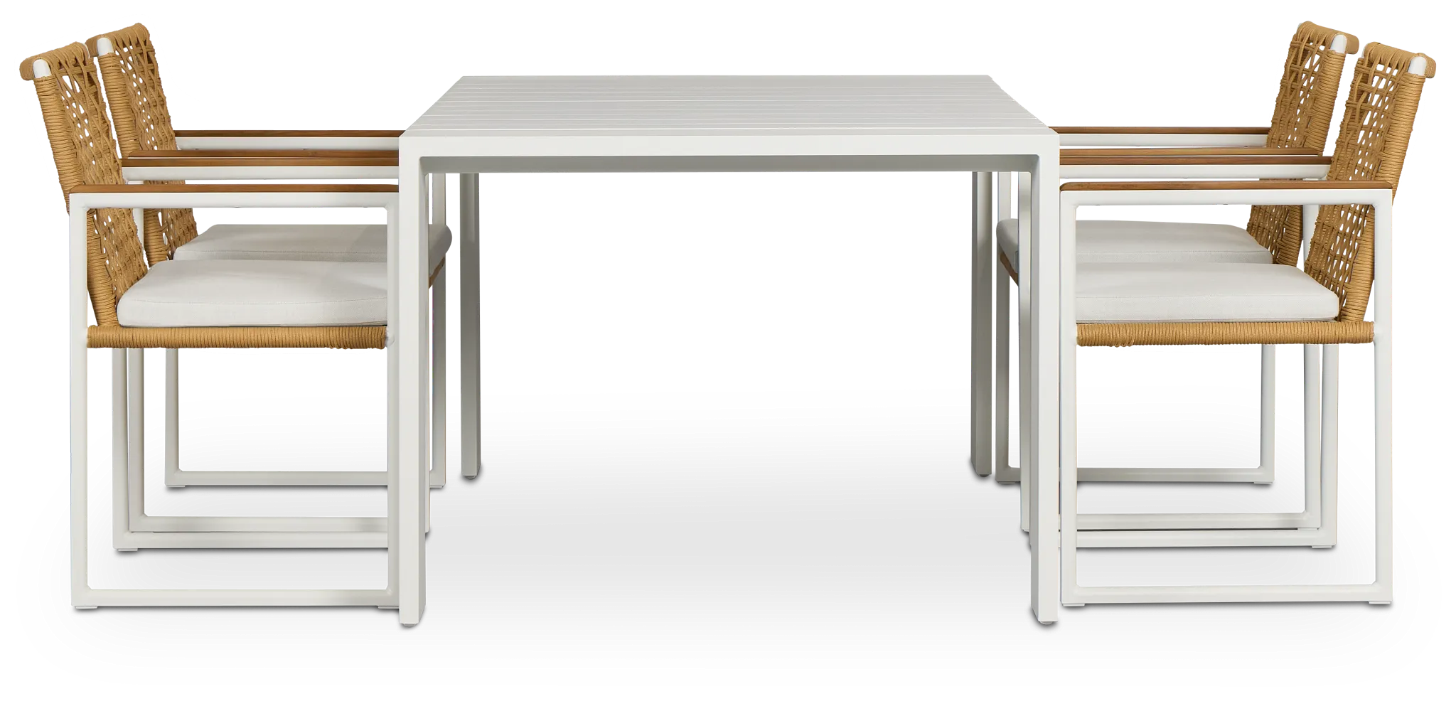 Sunrise White 65" Rectangular Table & 4 Teak Arm Chairs