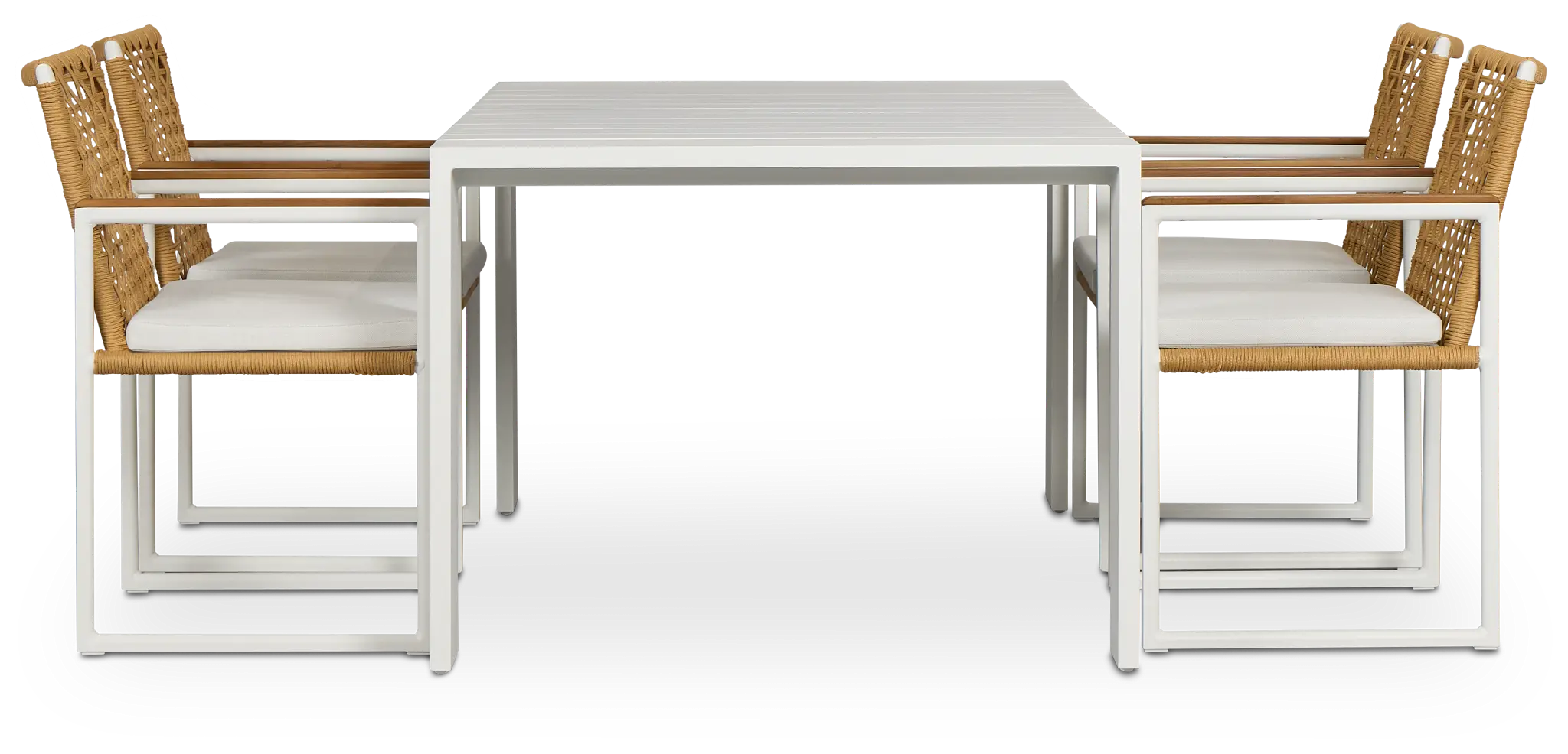 Sunrise White 65" Rectangular Table & 4 Teak Arm Chairs Sunrise White 65" Rectangular Table & 4 Teak Arm Chairs