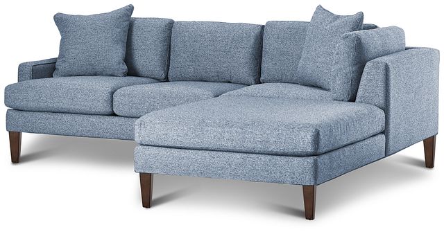 Morgan Blue Fabric Small Right Bumper Sectional W/ Wood Legs