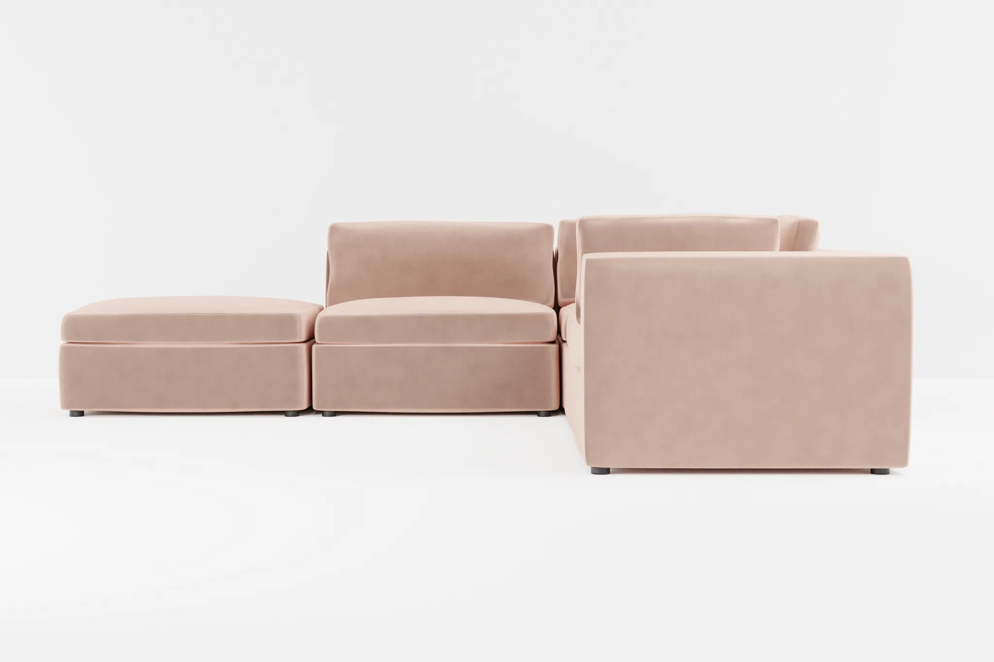 Destin Joya Light Pink Velvet 5pc Bumper Sectional