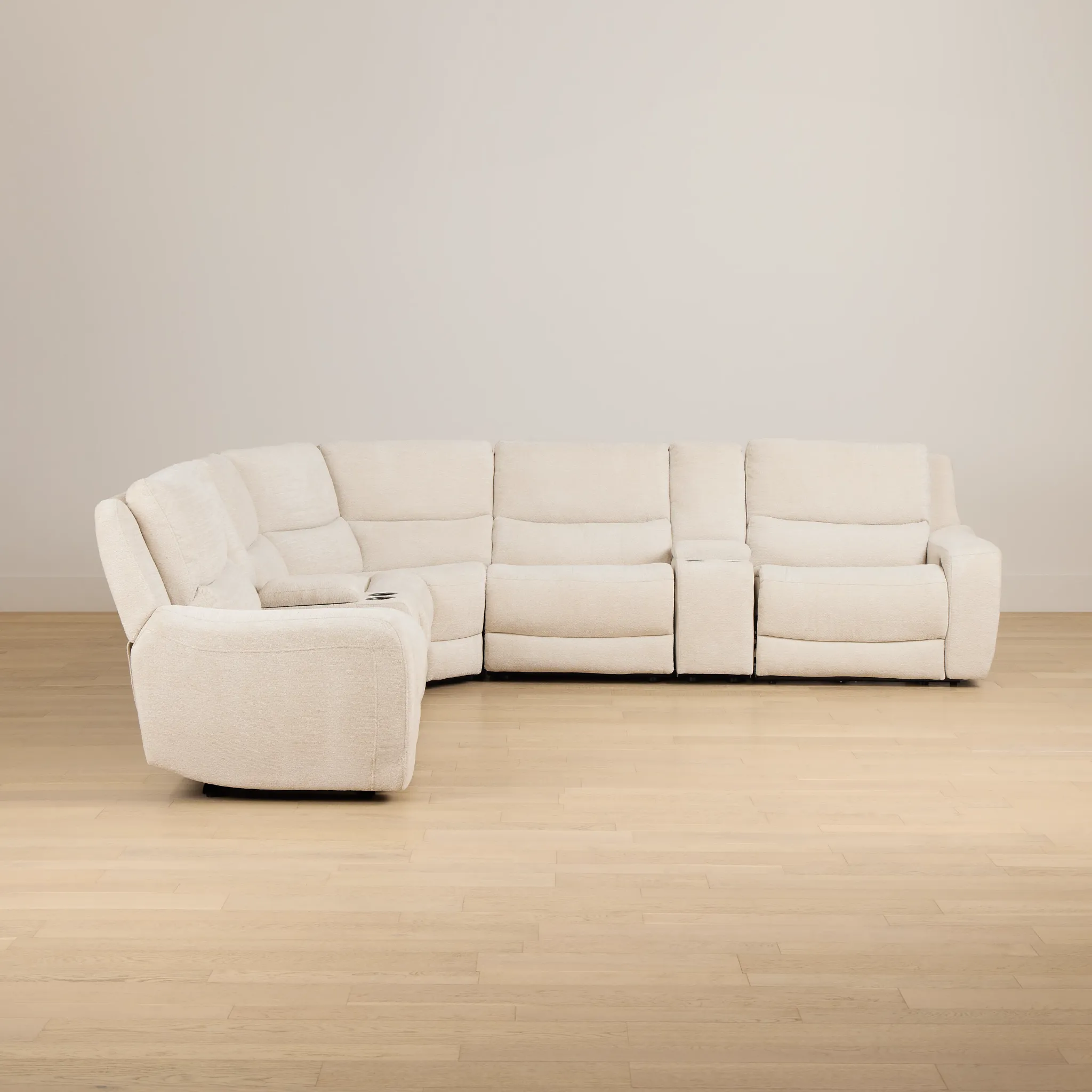 Bennett Light Beige Fabric Large Triple Power Reclining Two-arm Sectional