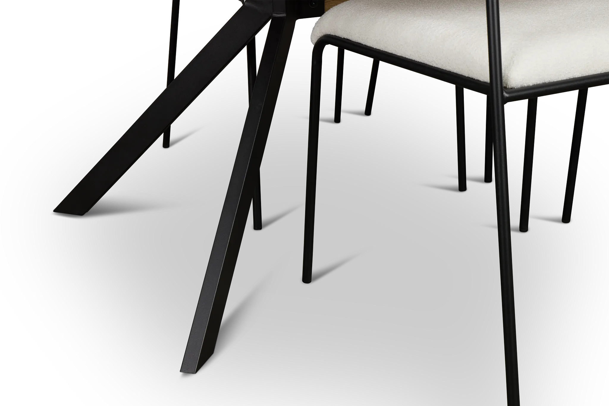 Lynden Light Tone Rect Table & 4 White Metal Upholstered Side Chairs