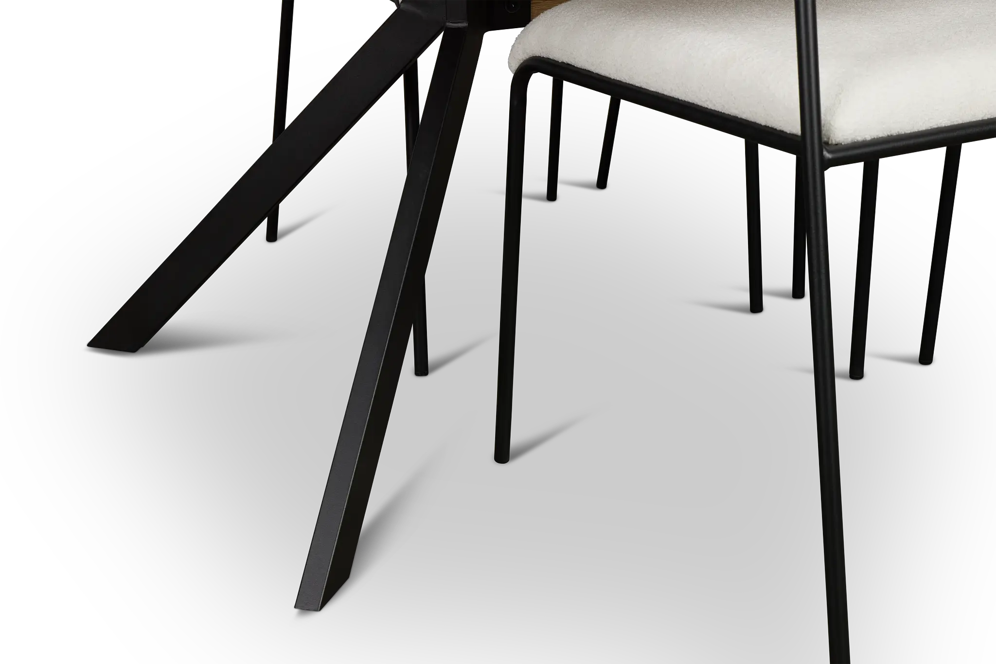 Lynden Light Tone Rect Table & 4 White Metal Upholstered Side Chairs Lynden Light Tone Rect Table & 4 White Metal Upholstered Side Chairs