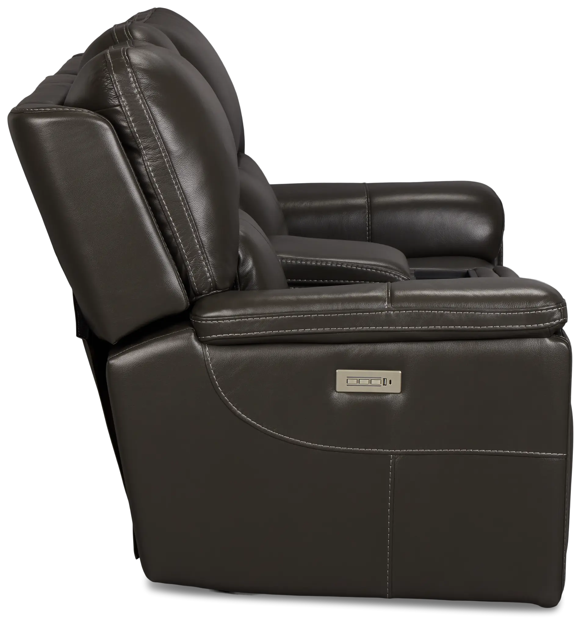 Fallon Dark Gray Leather/Vinyl Power Reclining Console Loveseat with Massage Fallon Dark Gray Leather/Vinyl Power Reclining Console Loveseat with Massage