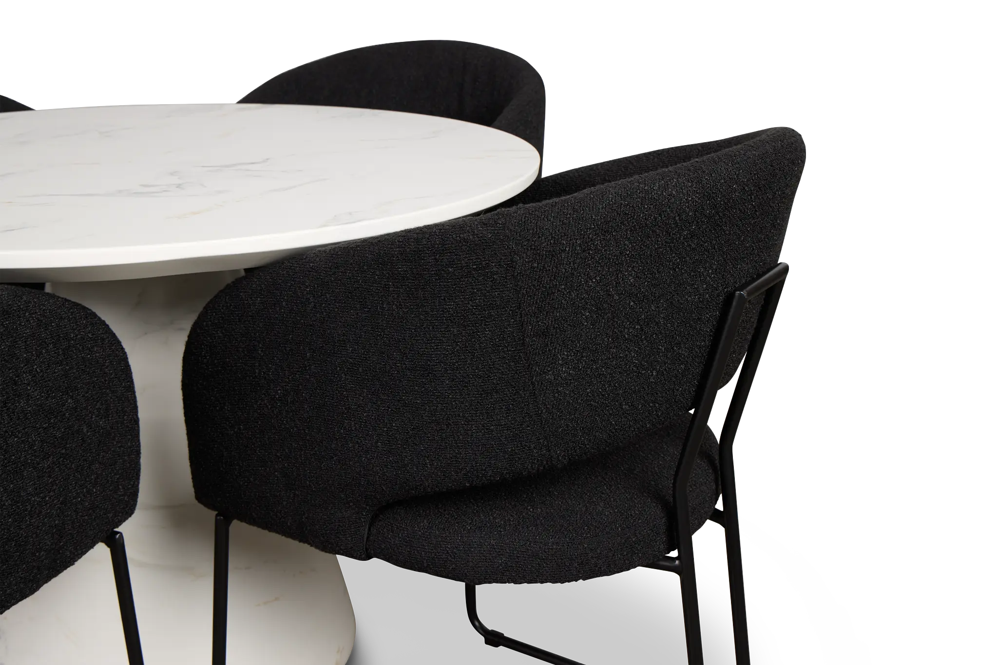 Merrick White Round Table With 4 Black Upholstered Side Chairs Merrick White Round Table With 4 Black Upholstered Side Chairs