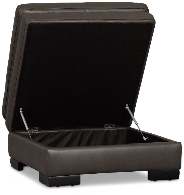 Braden Dark Gray Leather Storage Ottoman