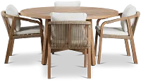 Laguna Light Tone Round Table & 4 White Cushioned Chairs