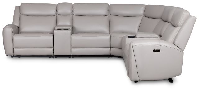 Walker Light Gray Lthr/vinyl Large Dual Power Reclining Two-arm Sectional