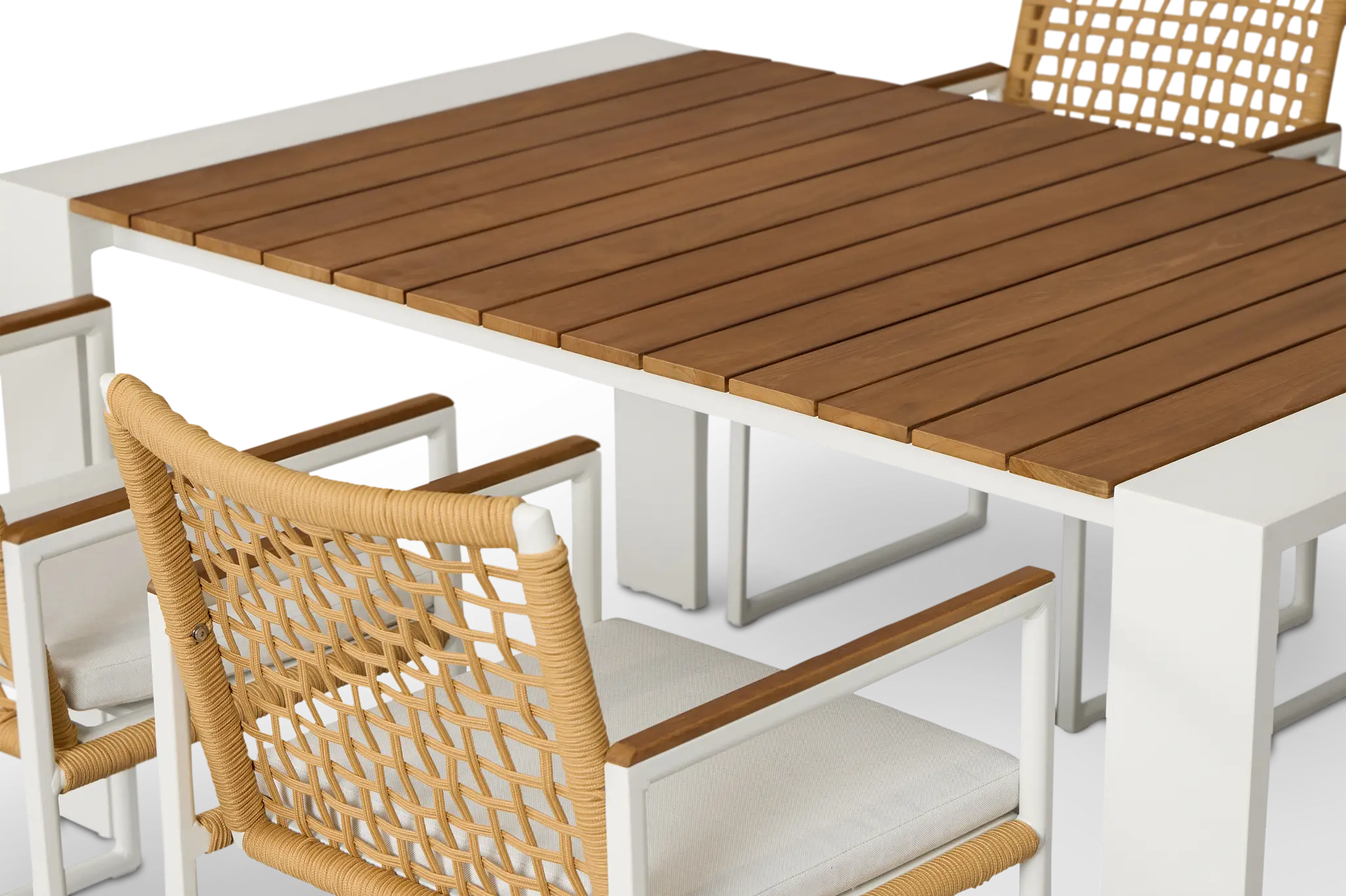 Sunrise White Teak Rectangular Table & 4 Teak Arm Chairs Sunrise White Teak Rectangular Table & 4 Teak Arm Chairs