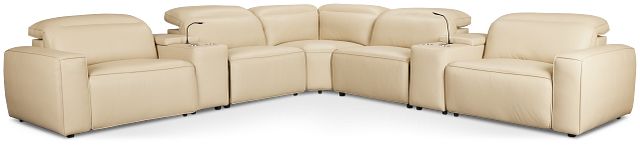 Tidal Beige Lthr/vinyl Large Dual Power Reclining Two-arm Sectional