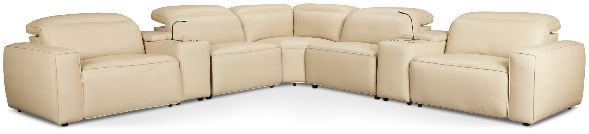 Tidal Beige Lthr/vinyl Large Dual Power Reclining Two-arm Sectional Tidal Beige Lthr/vinyl Large Dual Power Reclining Two-arm Sectional