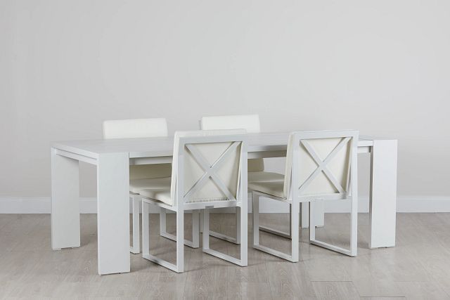 Linear White 87" Aluminum Table & 4 Cushioned Side Chairs