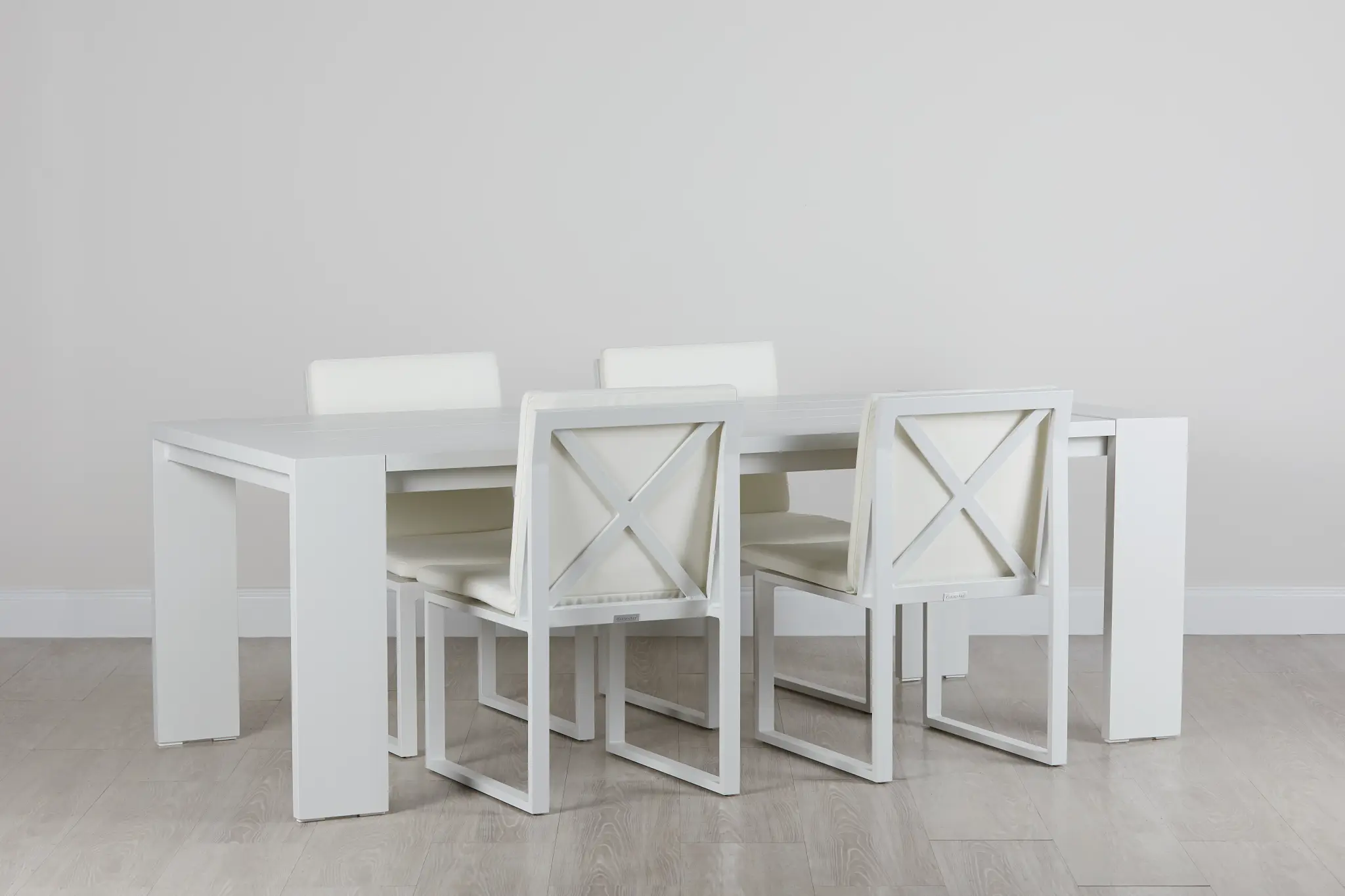 Linear White 87" Aluminum Table & 4 Cushioned Side Chairs Linear White 87" Aluminum Table & 4 Cushioned Side Chairs