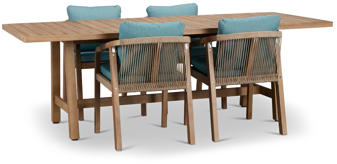 Laguna Light Tone 90" Retangular Table & 4 Teal Cushioned Chairs